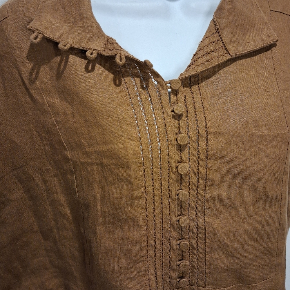 Banana Repblic Size L Mira Brown 100% Linen Boxy Top - Picture 3 of 6